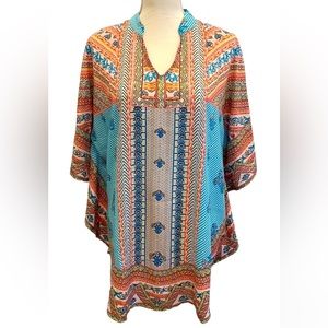 TOLANI Colorful Flowy Caftan Blouse Women’s XS Boho Print Modal